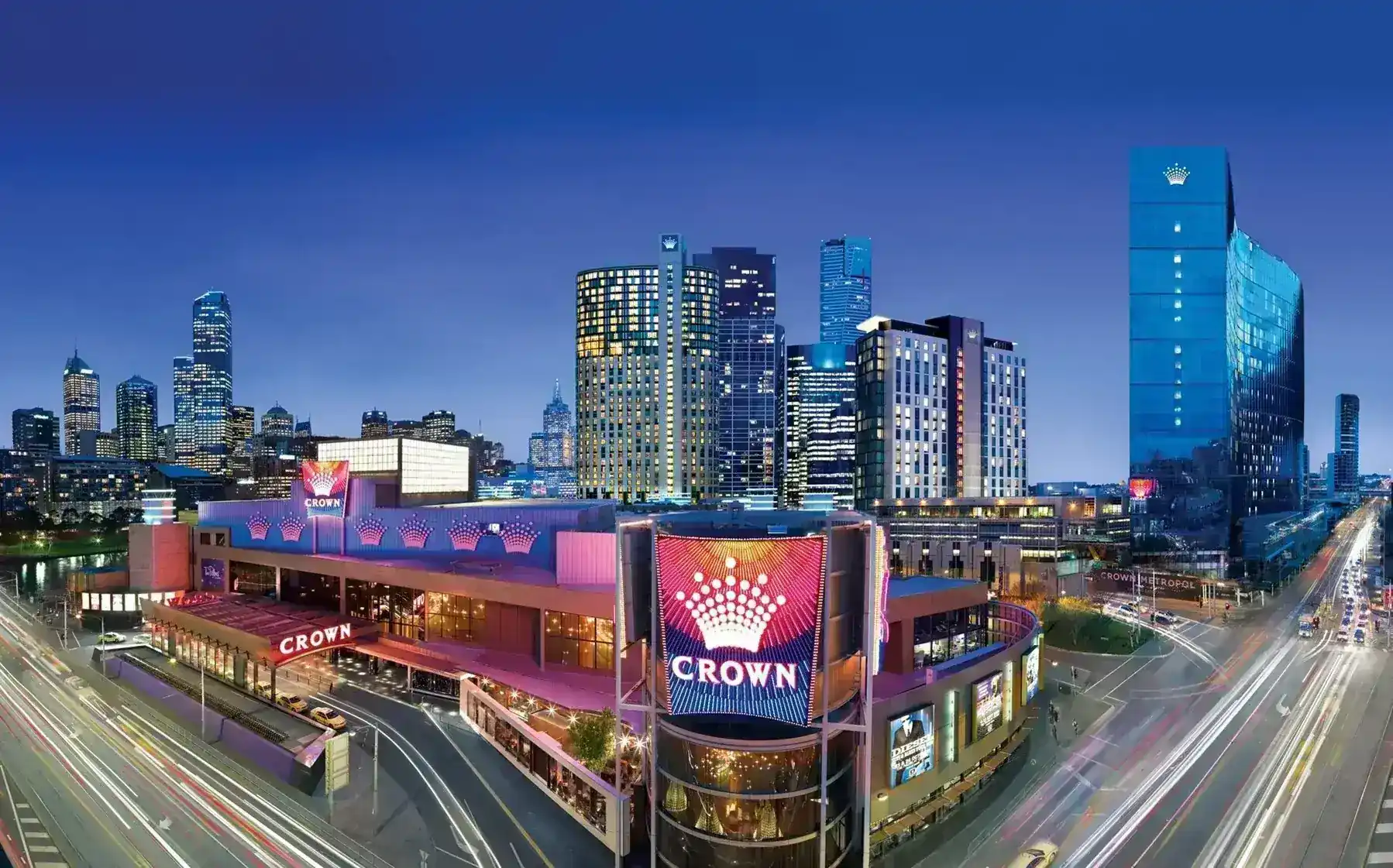 Crown Melbourne resort at dusk